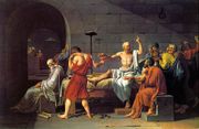 The Death of Socrates, by Jacques-Louis David (1787) depicts the philosopher Socrates carrying out his own execution.