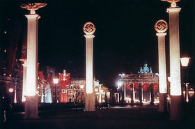 Street Decoration for Mussolini's state visit to Berlin in September 1937, which was left in position until the beginning of World War Two. 