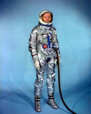Neil Armstrong in an early (pre-Gemini) spacesuit