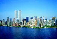 Lower Manhattan's skyline with the Twin Towers of the World Trade Center