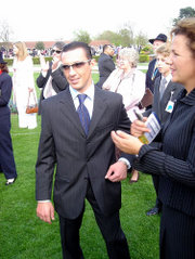 Local celebrity jockey Frankie Dettori in the parade ring at Newmarket after riding in the 2005 2000 Guineas.