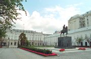 Presidential Palace (Warsaw), built 1643–1645 and frequently remodeled. Foreground: equestrian statue of Prince Jozef Poniatowski by Bertel Thorvaldsen  It should be possible to replace this fair use image with a freely licensed one. If you can, please do so as soon as is practical.