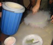 Liquid nitrogen may be used to prepare "home-made" ice cream, as these students are doing.