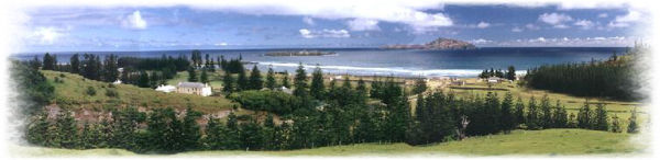 Panoramic view of Norfolk Island with Nepean and Philip Islands in the distance.