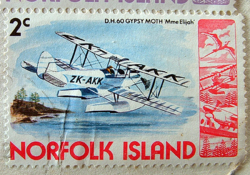 This stamp was issued in 1981 to commemorate the first landing of an aircraft at the island, Sir Francis Chichester's Gypsy Moth "Mme Elijah", at Cascade Bay on March 28, 1931