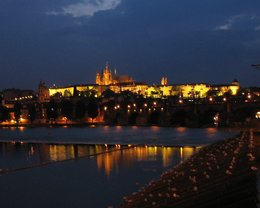 Prague Castle at night.