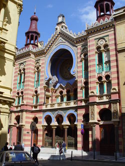 The Jerusalem Synagogue, built in 1906 to 1907 by Wilhelm Stiassny, of Bratislava, is the largest Jewish place of worship in Prague