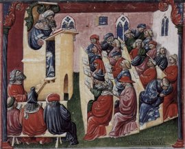 Representation of a university class, 1350s.