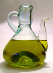 A bottle of olive oil.