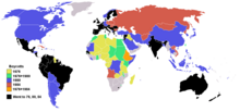 Countries that boycotted the 1976 (yellow), 1980 (blue) and 1984 (red) games