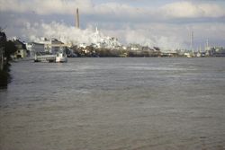 Rhine with chemical industry at Wesseling near Cologne