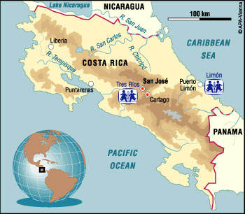 SOS Children Map of Sponsorship Locations in Costa Rica
