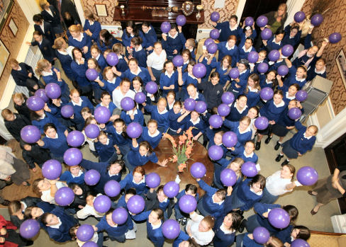 Pupils at Dunottar School taking part in the World Orphan Week balloon race